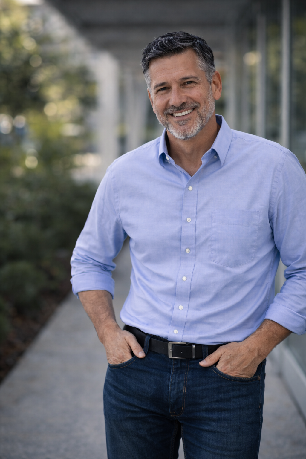 Confident man relaxed and in control outdoors