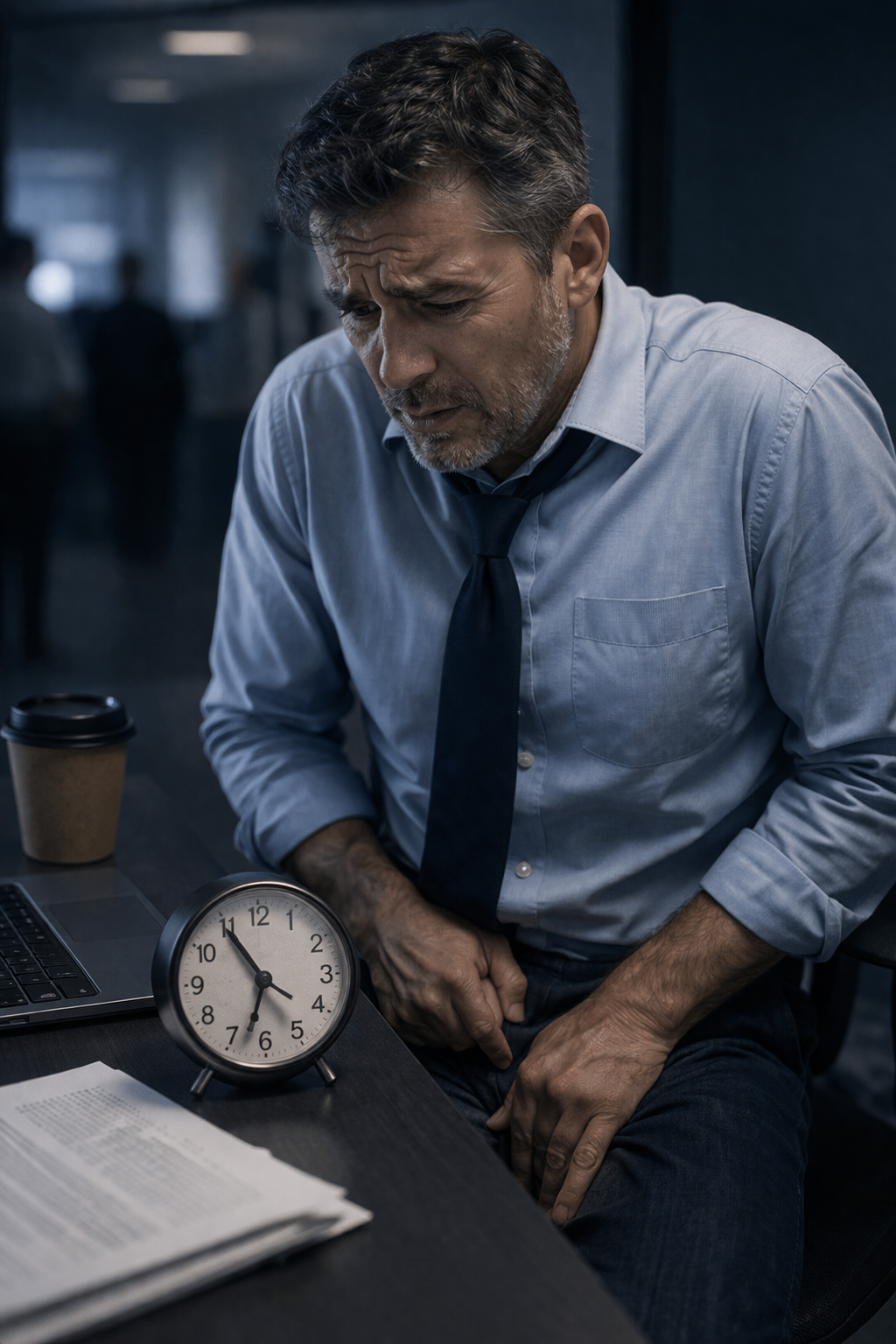 Man urgently approaching a public restroom